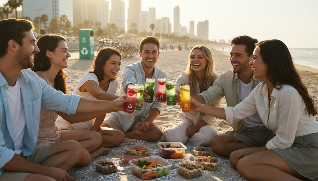 Los jóvenes en la playa celebran una fiesta en la playa.