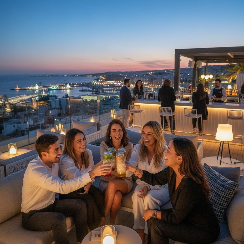 Bebidas saludables SOVAZ en el Roof Top Bar de Málaga, cerca del puerto